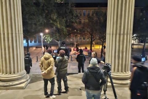 Dreharbeiten mit Blick auf den Hannah-Arendt-Platz in Hannover © Epik Filmproduktion